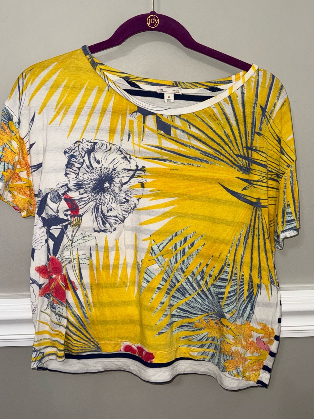 GAP Yellow Palm & Floral Short Sleeve Tee